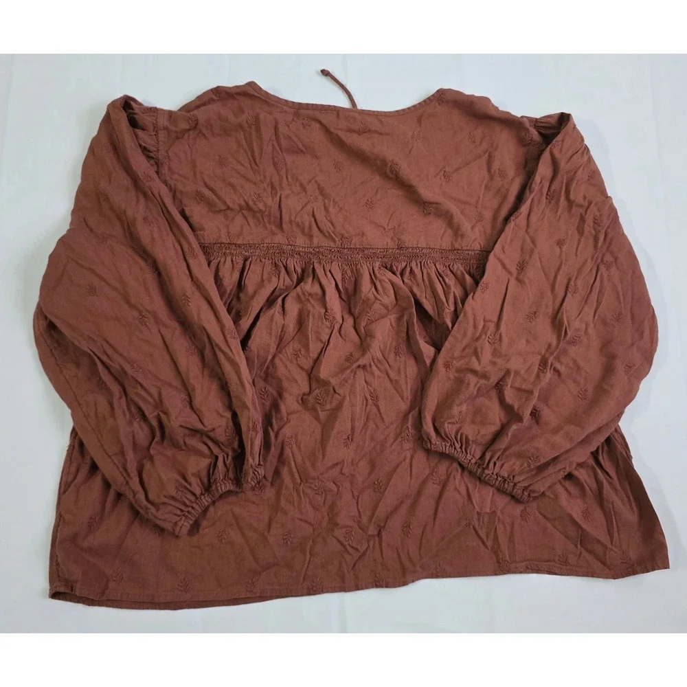 Old Navy Womens Large Terracotta Brown Embroidered Boho Peasant Blouse Top L